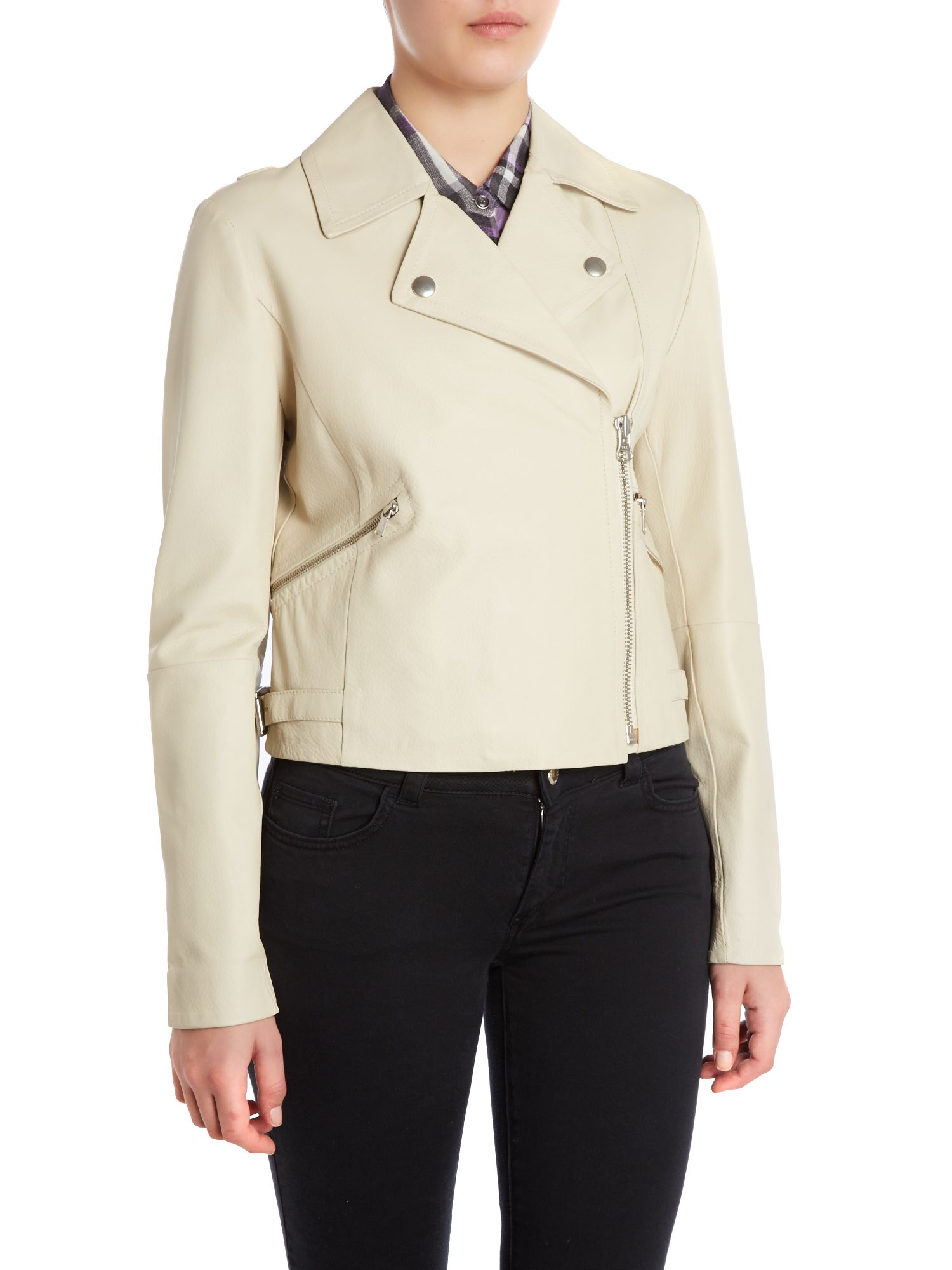 Sportmax Code Vicenza Leather Biker Jacket In Natural Lyst Gallery