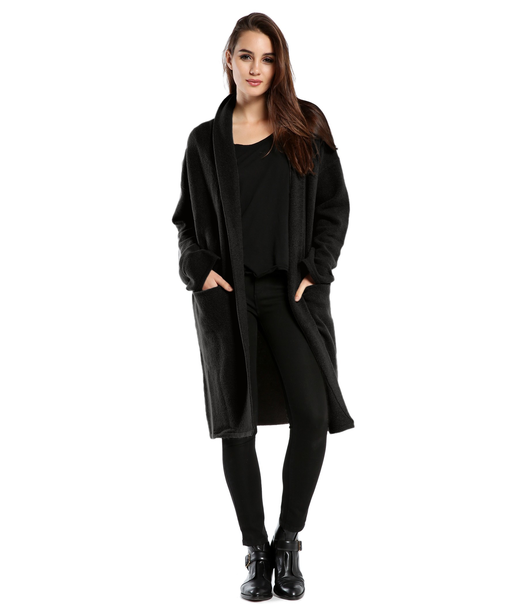 Michael Stars Yak Long Open Blanket Sweater Coat in Black | Lyst