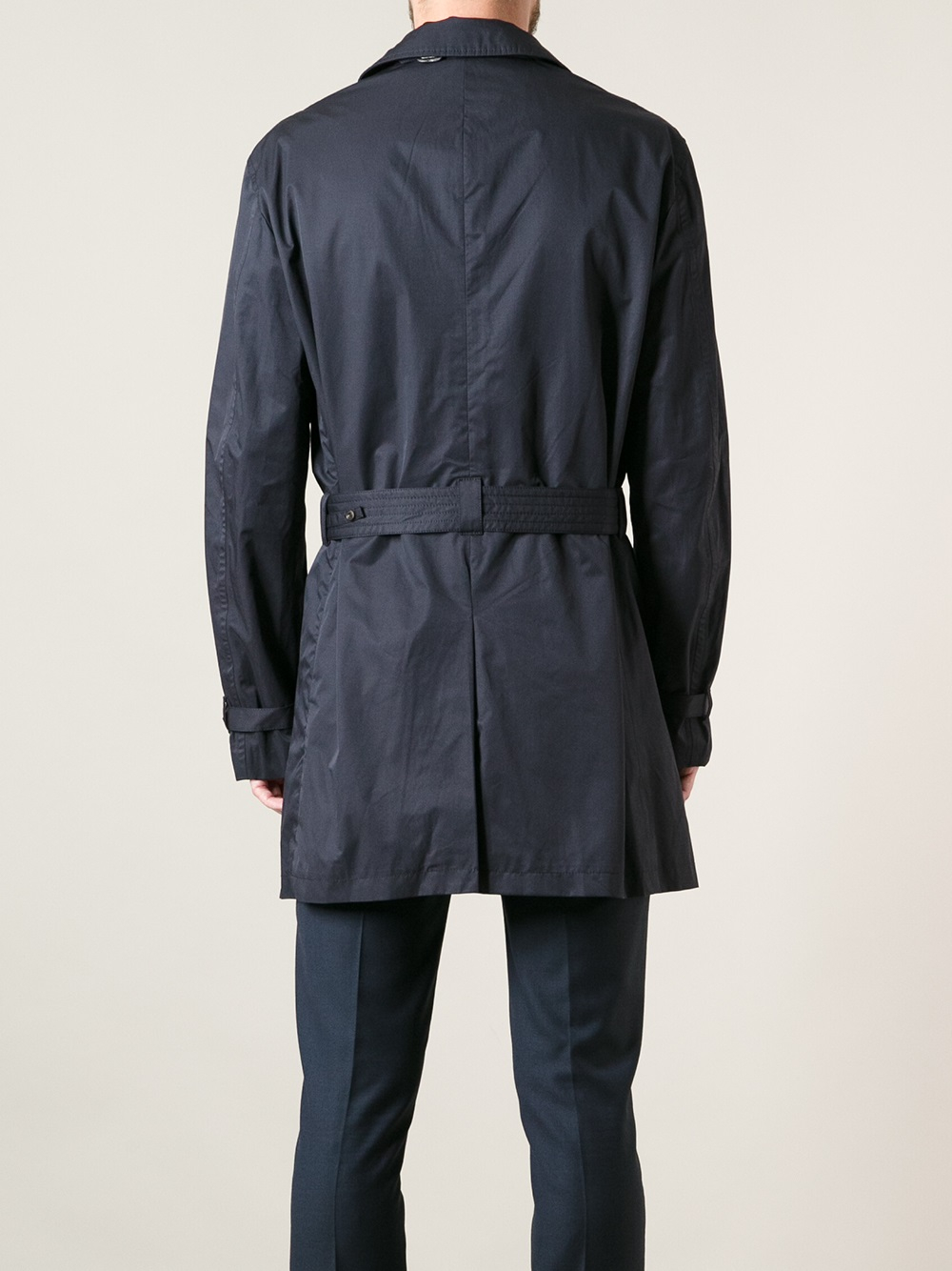 Emporio Armani Belted Trench Coat in Blue for Men - Lyst
