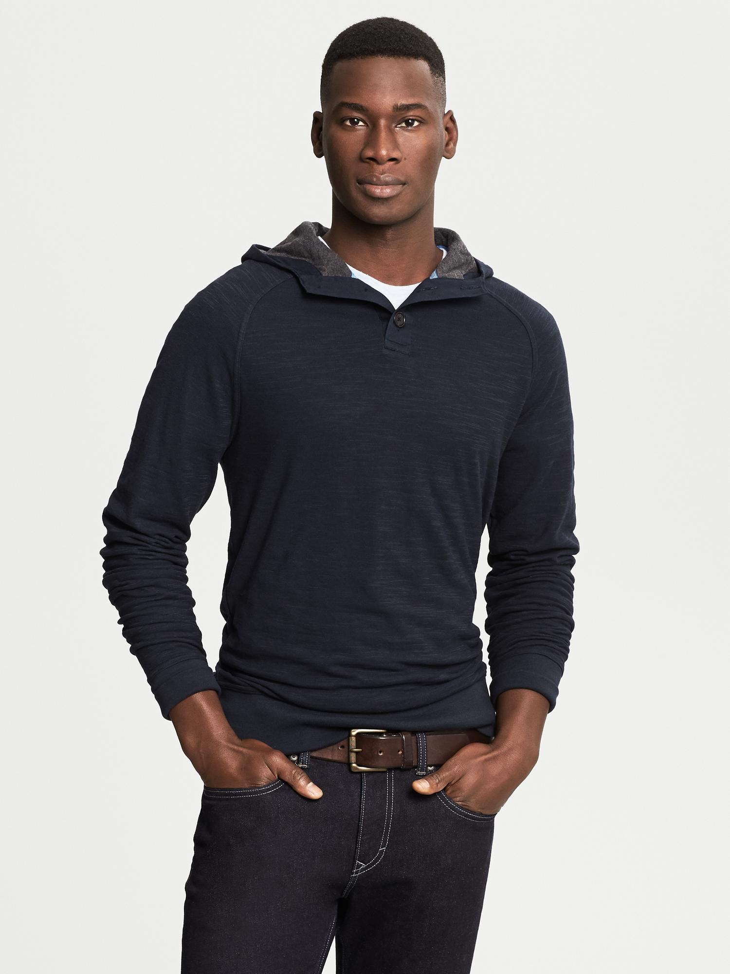 Banana Republic Snap Placket Hooded Pullover Preppy Navy in Blue for ...