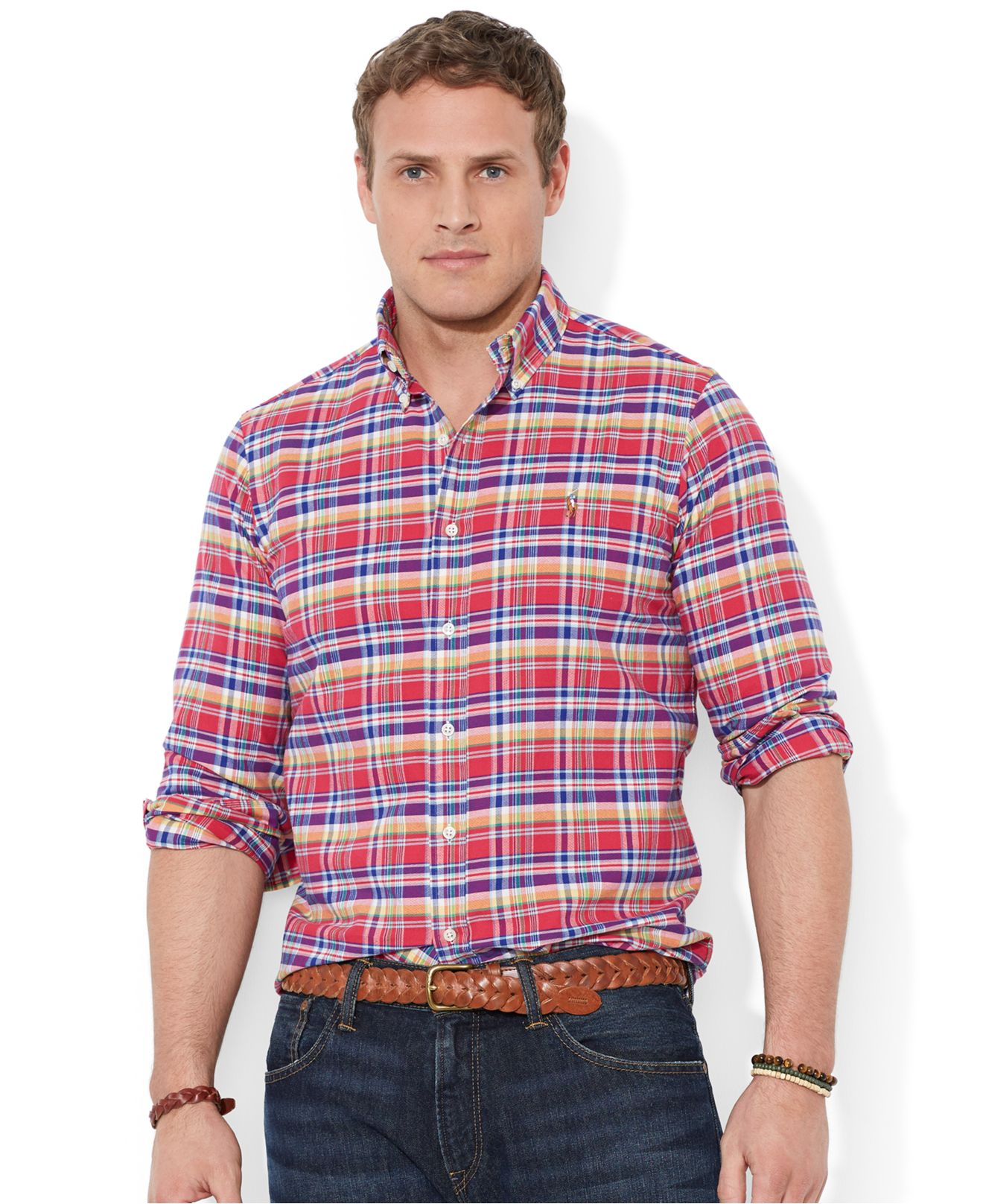 Polo ralph lauren Big And Tall Long-Sleeve Plaid Oxford Shirt in Blue for Men | Lyst