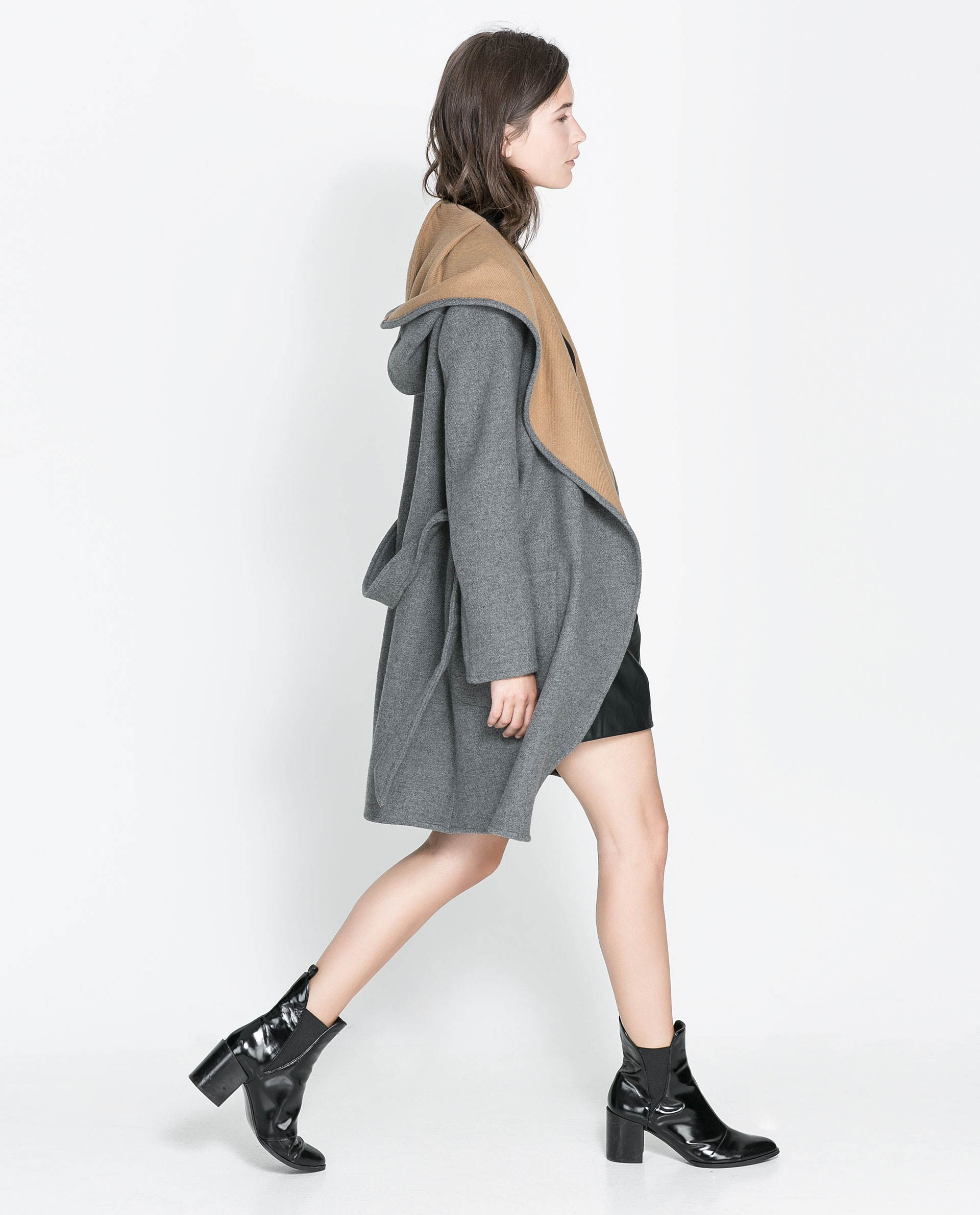  Zara  Hooded Wool Coat in Gray Lyst