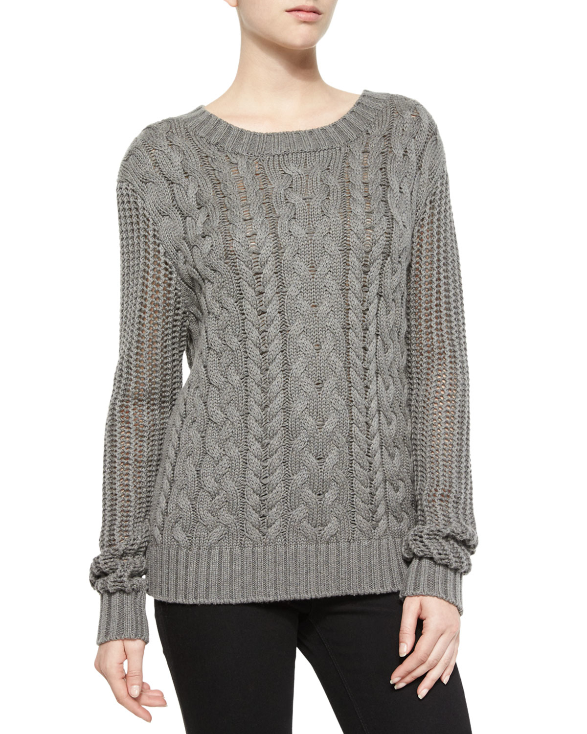 Frame Cableknit Pullover Sweater in Gray Lyst