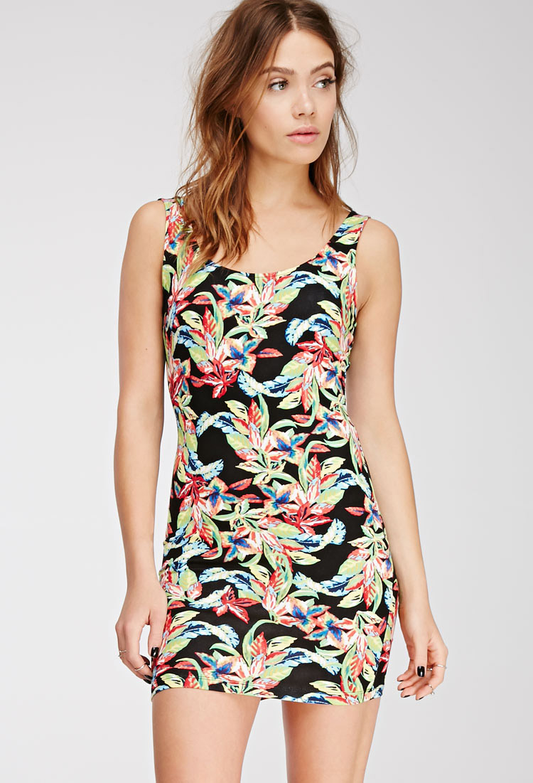 tropical print bodycon dress