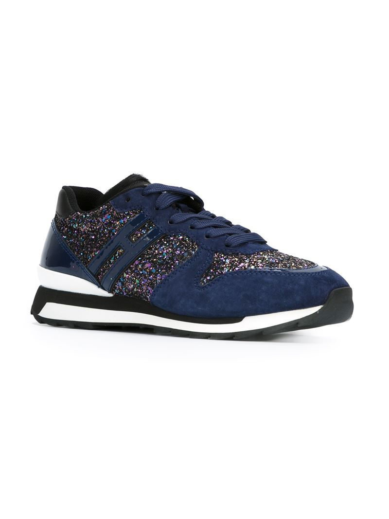 Hogan Rebel Glitter Panel Sneakers in Blue | Lyst