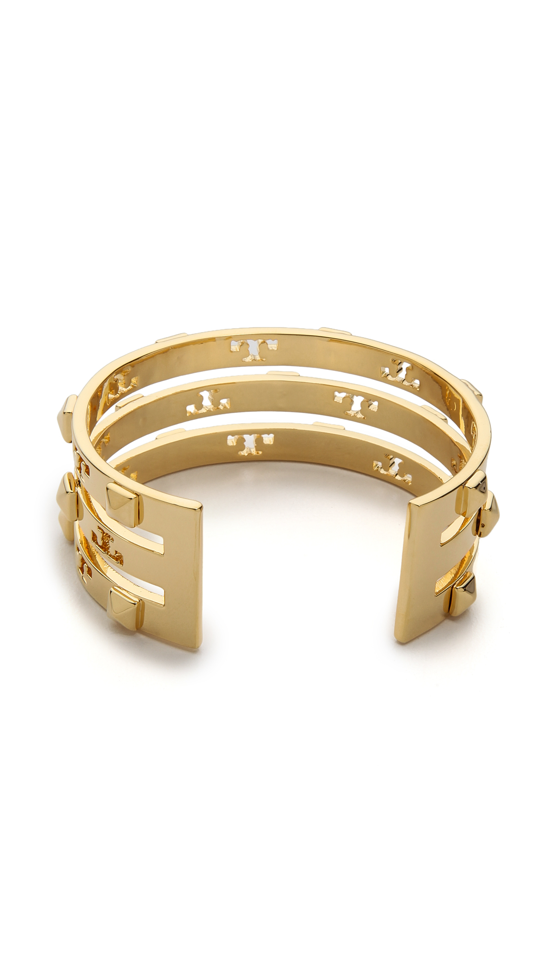 Tory Burch Stacked Logo Stud Cuff Bracelet Shiny Gold in Metallic Lyst