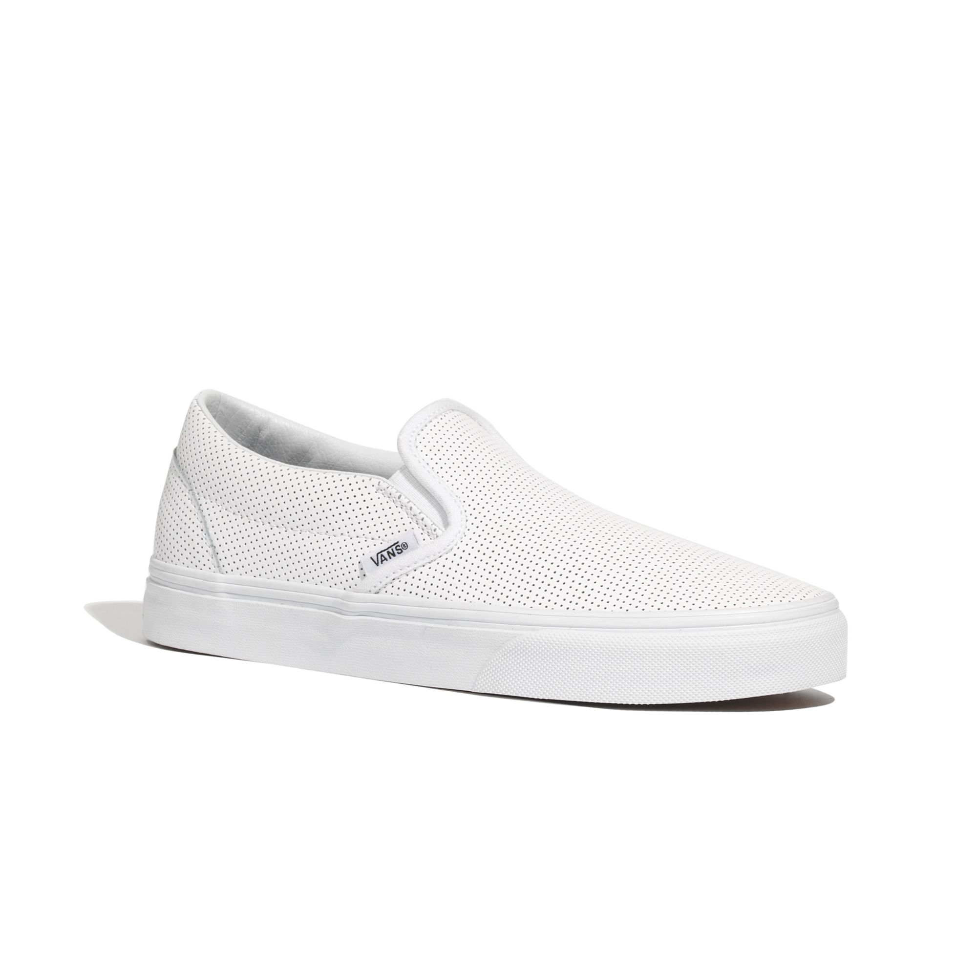 vans white leather slip ons