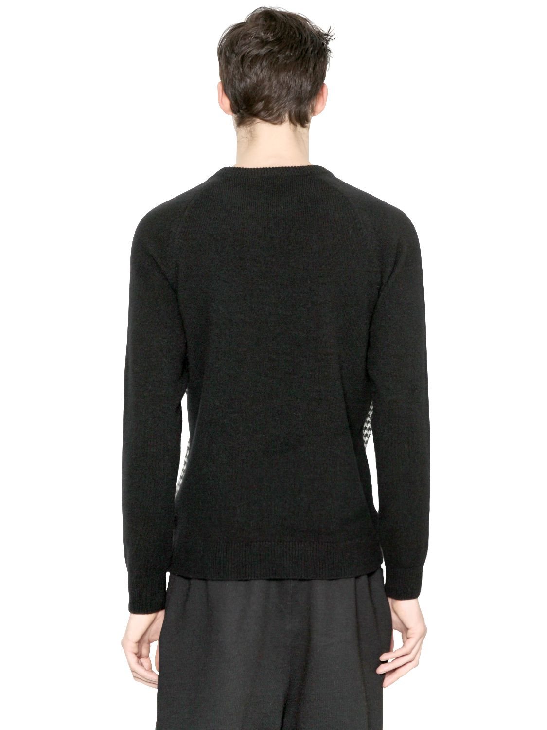 Lyst - Ami Houndstooth Panel Wool Sweater in Black for Men
