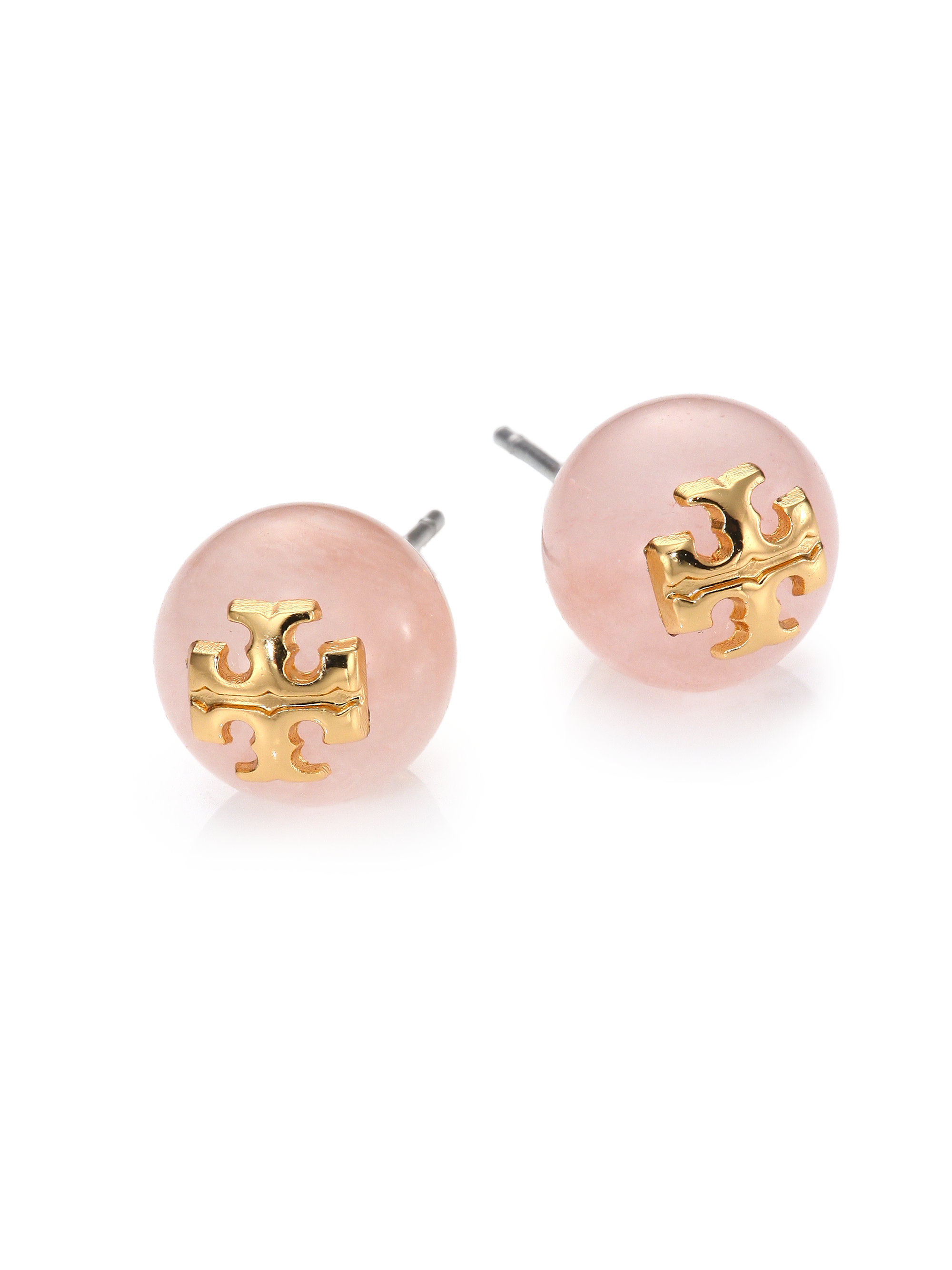 Lyst Tory Burch Rose Quartz Logo Stud Earrings In Pink Gallery