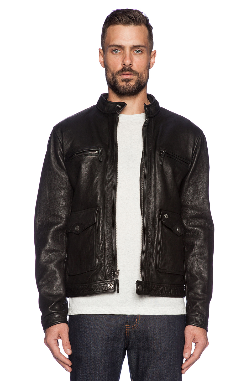 Lyst - True Religion Solid Leather Racer Jacket in Black for Men