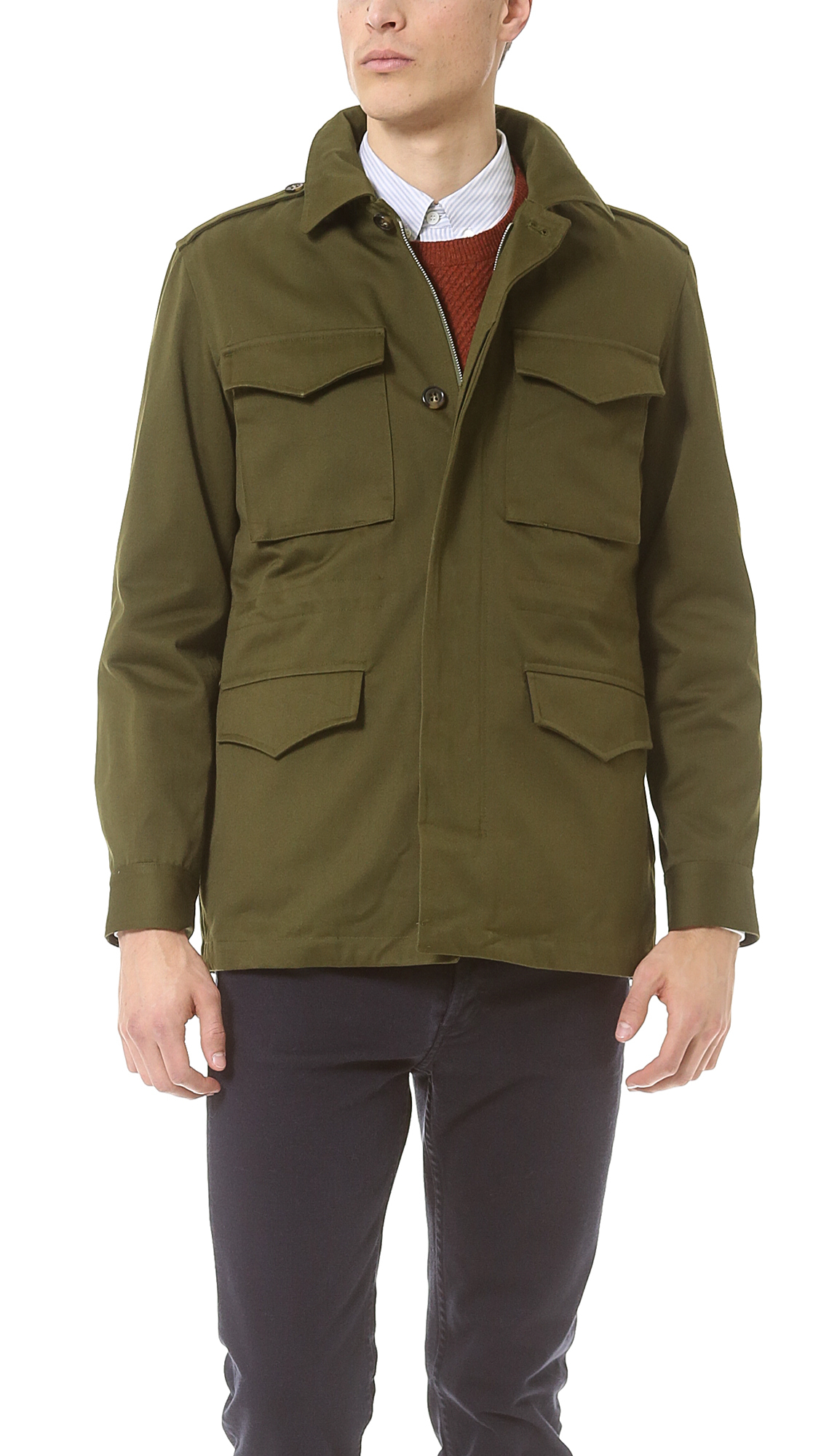 A.P.C. Military Jacket with Removeable Sherpa Liner in Military Khaki ...