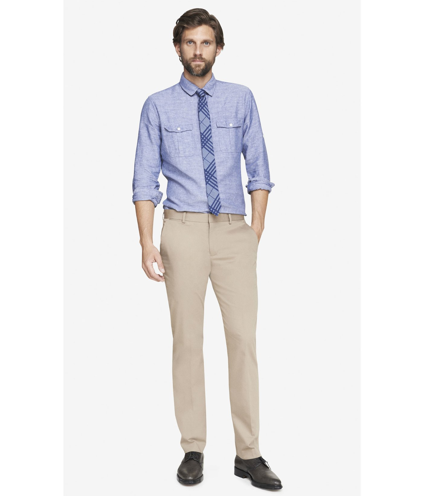 Express Khaki Cotton Sateen Photographer Suit Pant in Khaki for Men