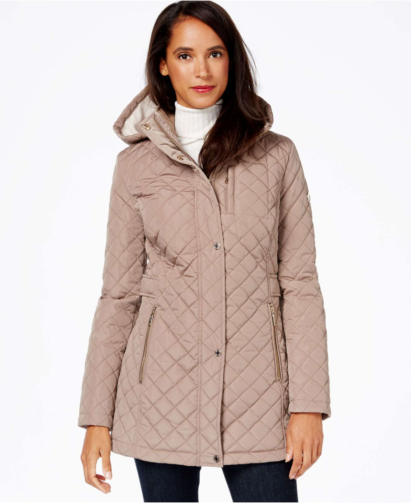 Calvin Klein Hooded Quilted Jacket in Gray - Lyst