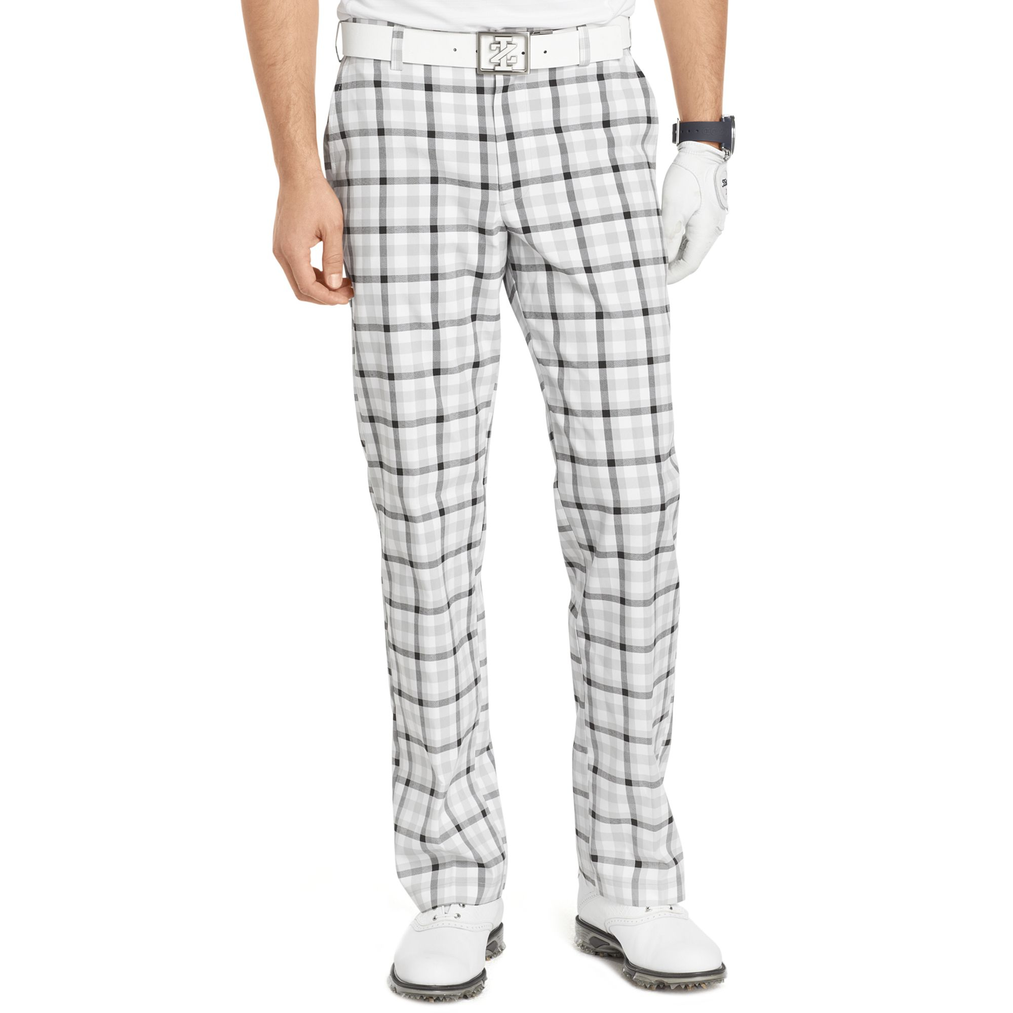 Izod Flat Front Plaid Golf Pants in Gray for Men - Lyst