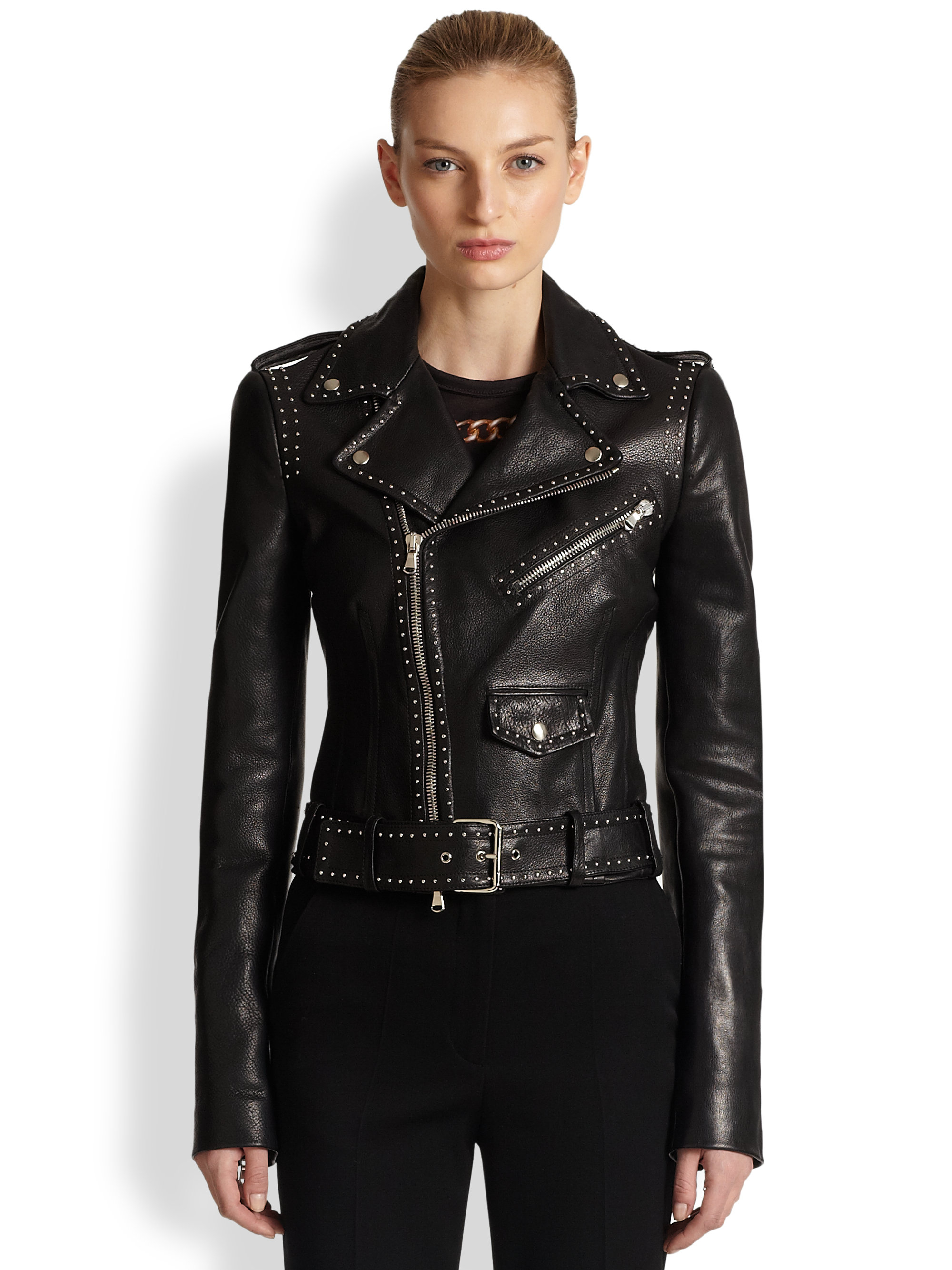 Lyst - Alexander Mcqueen Studded Leather Moto Jacket in Black