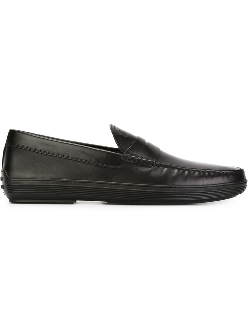 Tod's Leather Rubber Sole Penny Loafers in Black for Men | Lyst