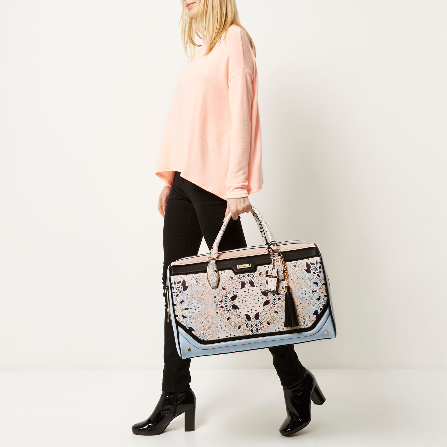 river island blue floral bag