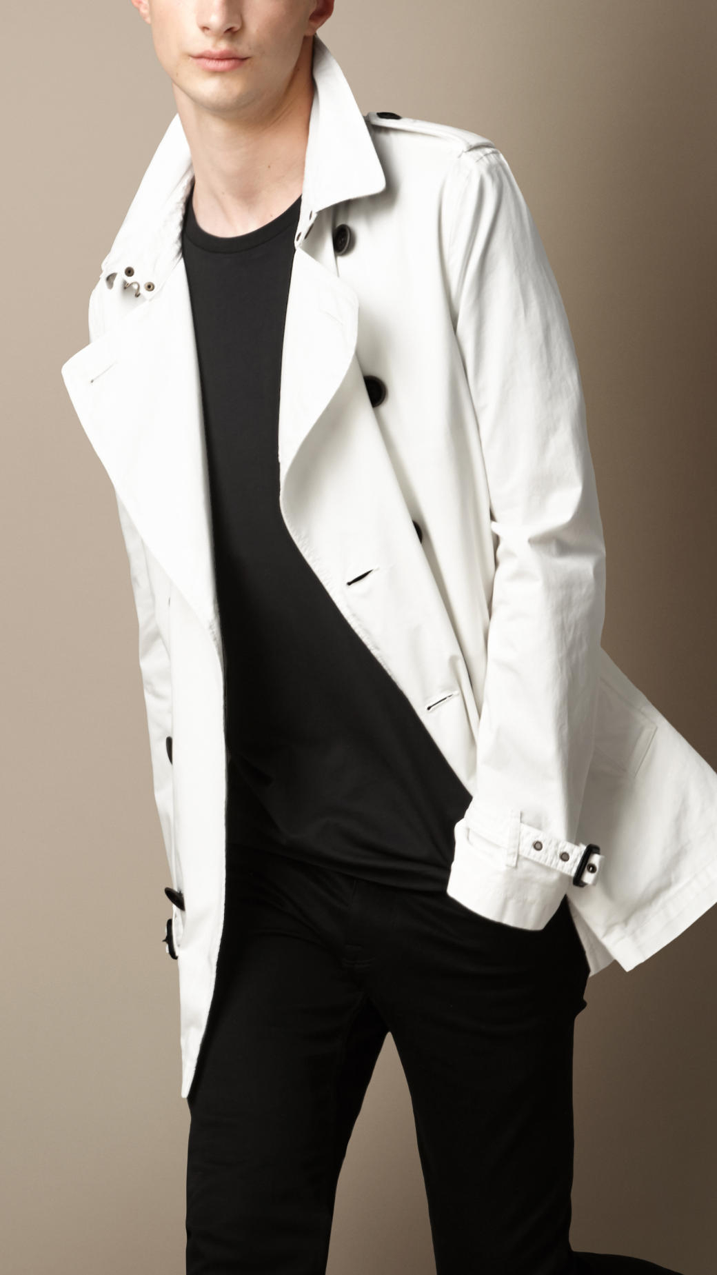 Burberry Short Cotton Twill Trench Coat in White for Men | Lyst