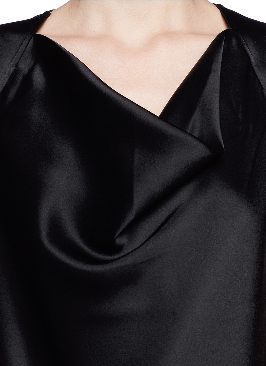 St. John Cowl Neck Liquid Satin Sleeveless Top in Black - Lyst