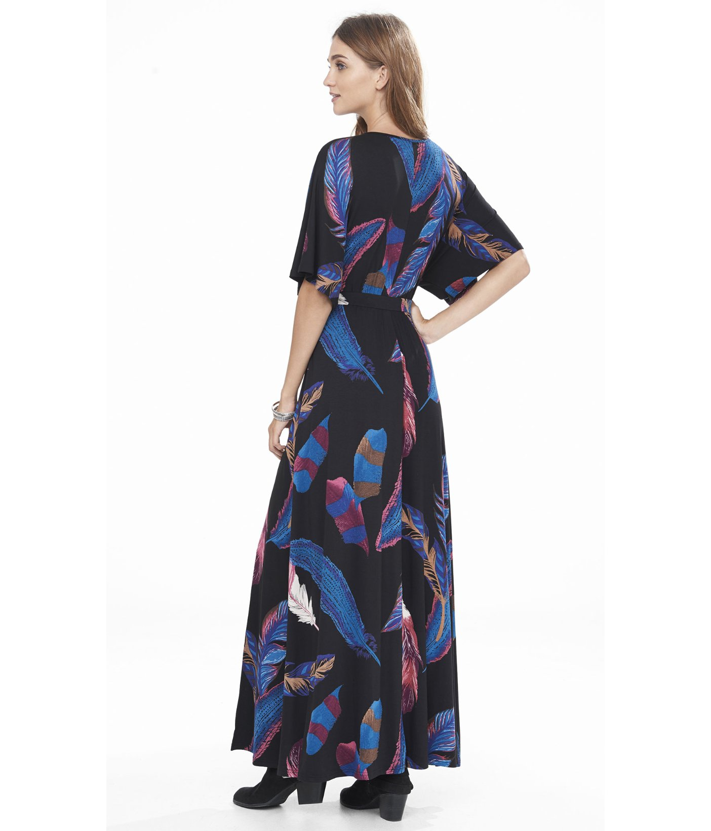 Express Feather Print Kimono Sleeve 