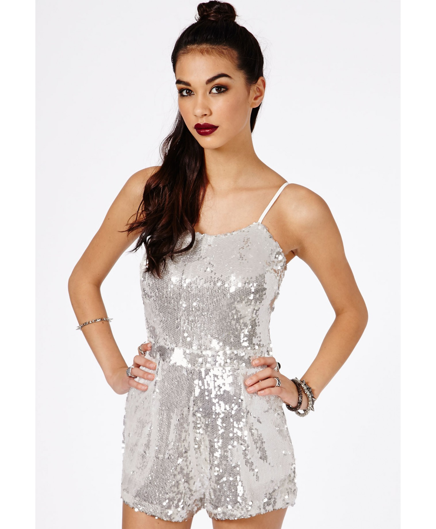 silver sequin playsuit