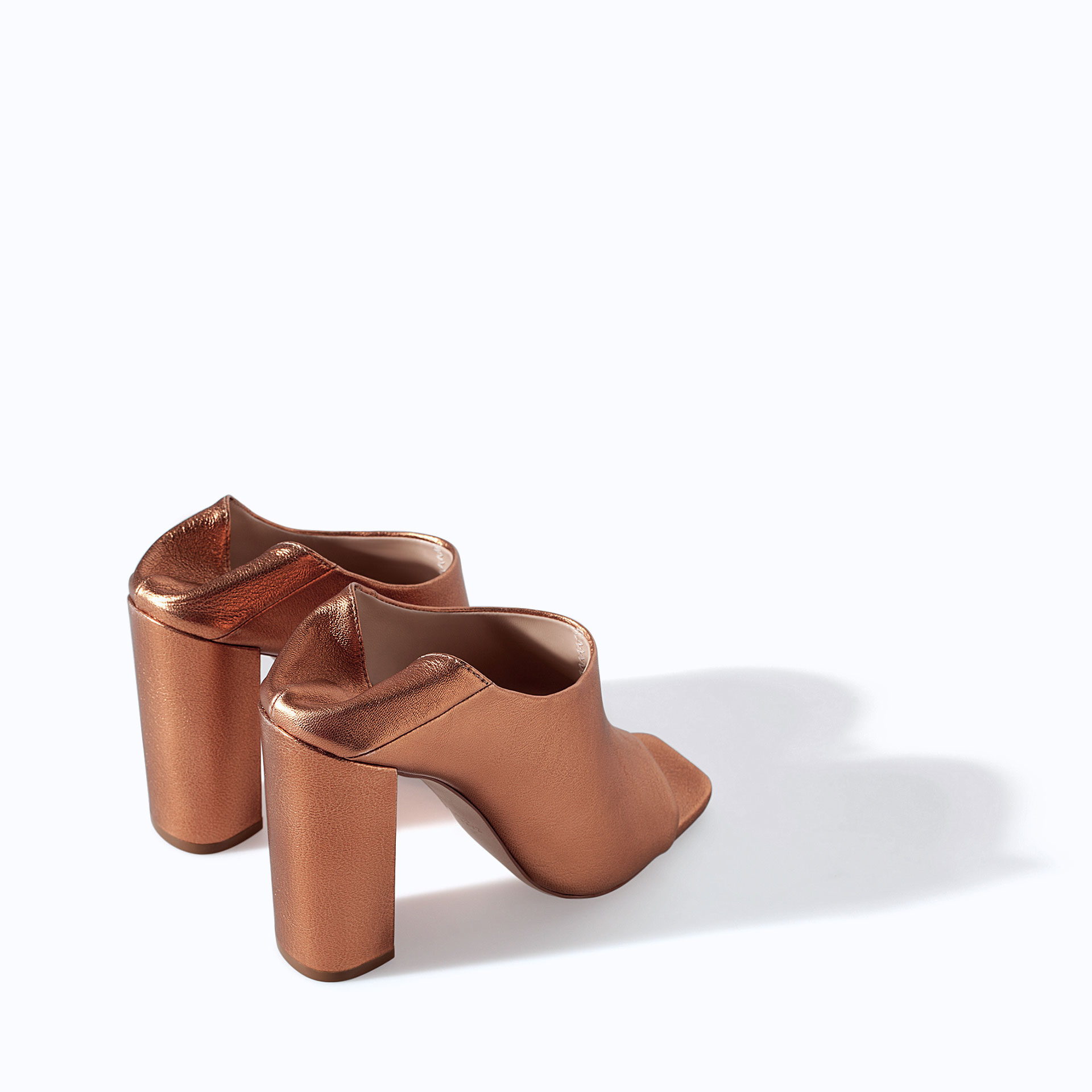 Zara Shiny Leather High Heel Mules in Metallic Lyst