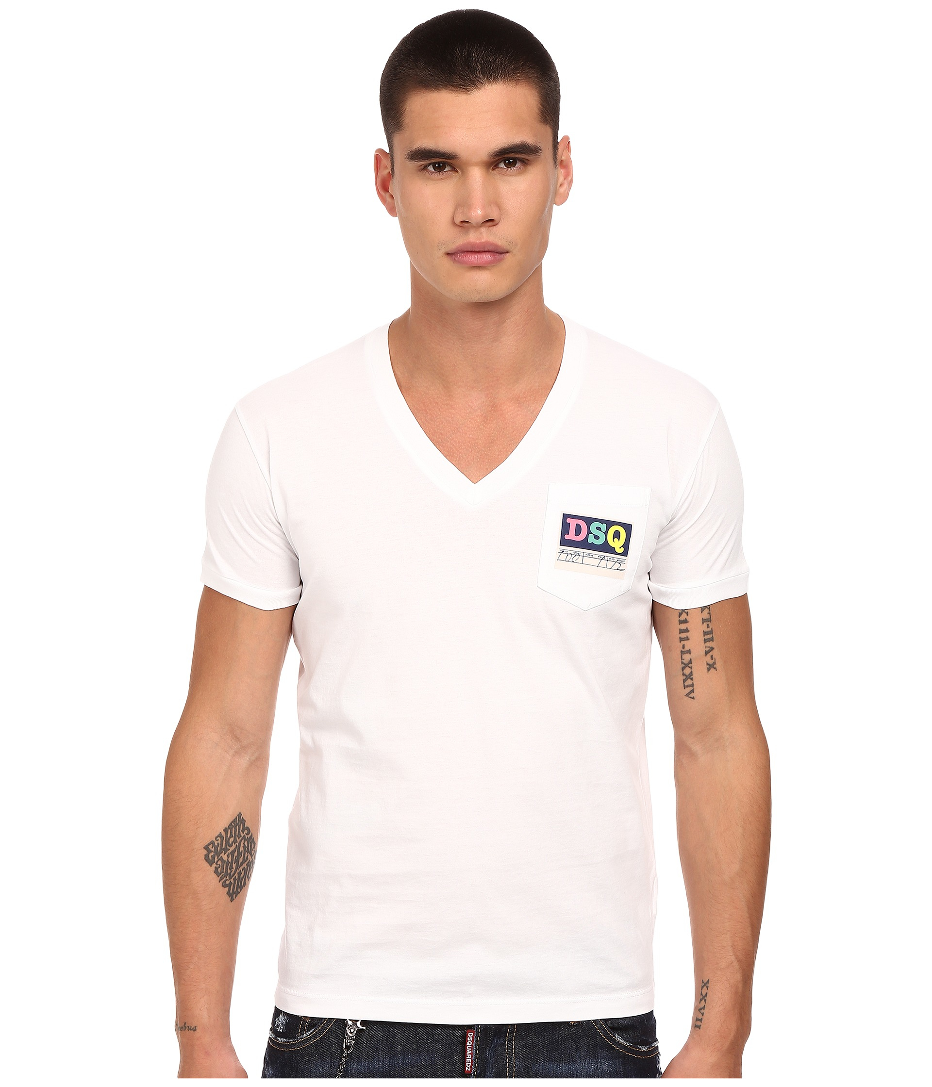 DSquared² Logo Pocket V-neck T-shirt in White for Men - Lyst