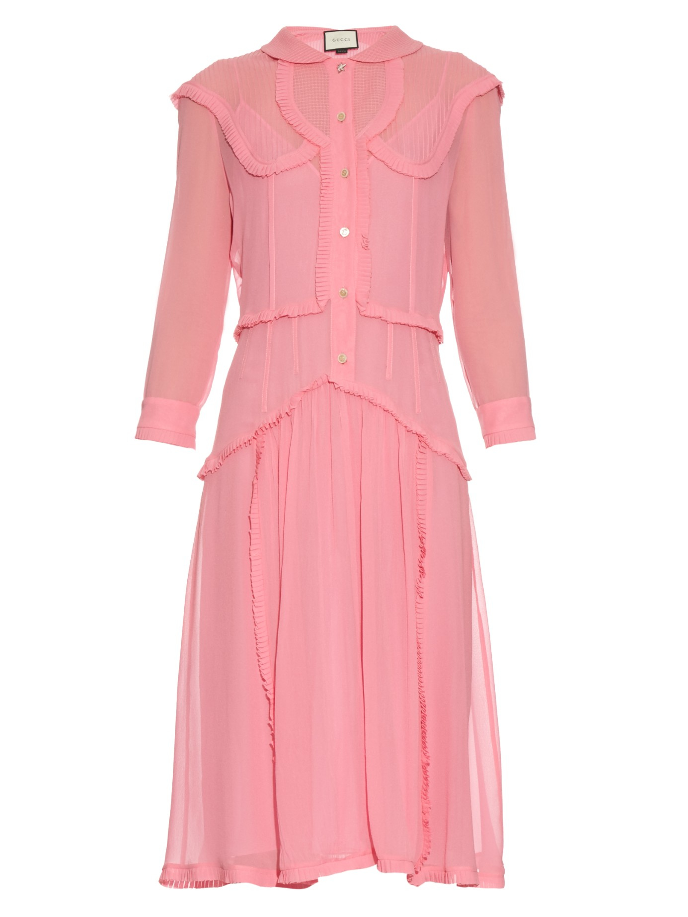gucci pink ruffle trim silk georgette dress product 0 240847480 normal