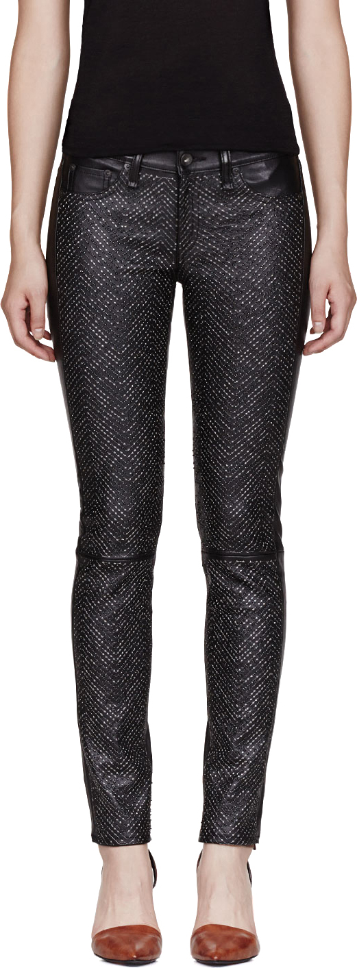 Rag & Bone Black Leather The Hyde Beaded Leggings