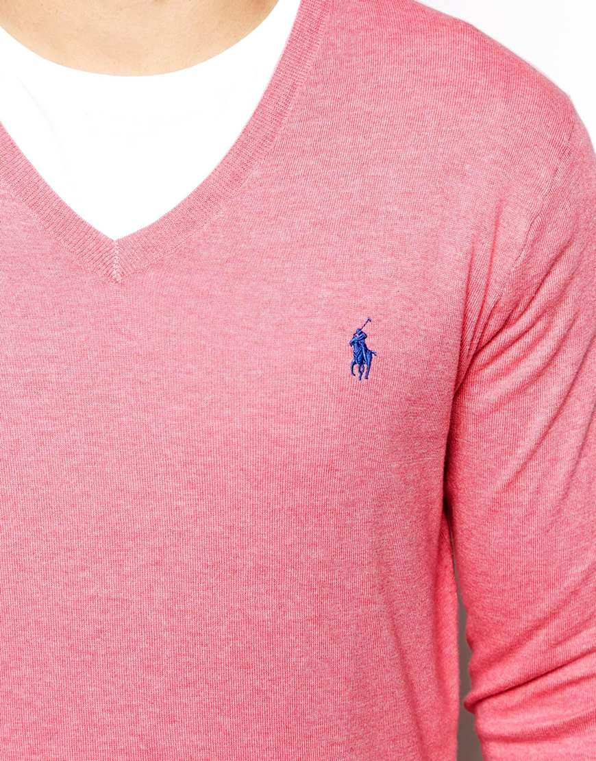Polo Ralph Lauren Jumper with V Neck in Slim Fit in Pink for Men | Lyst