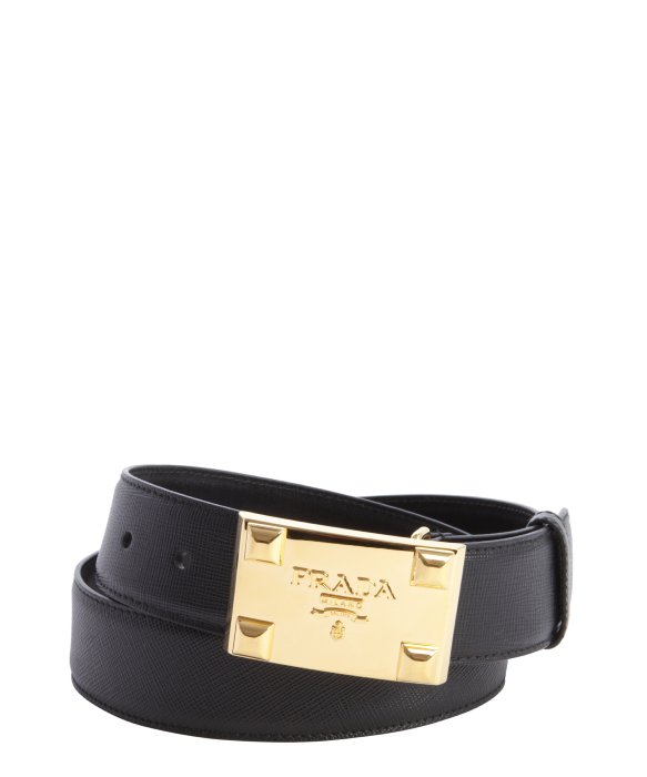 Prada Black Saffiano Leather Gold Buckle Belt in Black | Lyst  