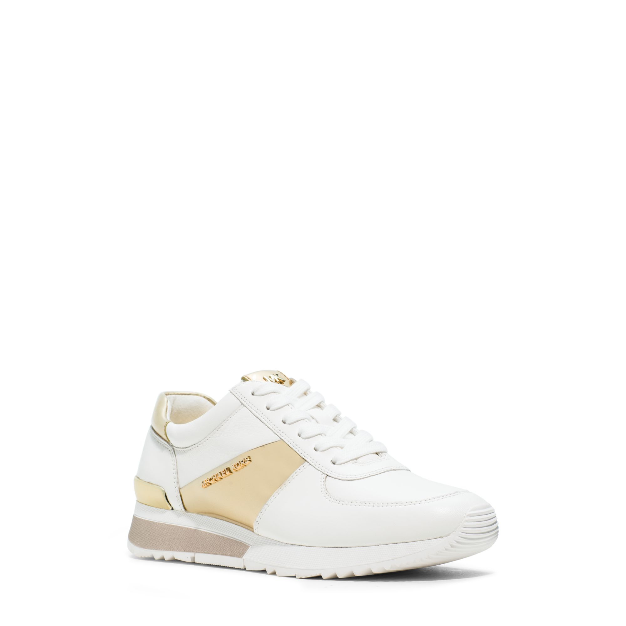 michael kors white and gold tennis shoes