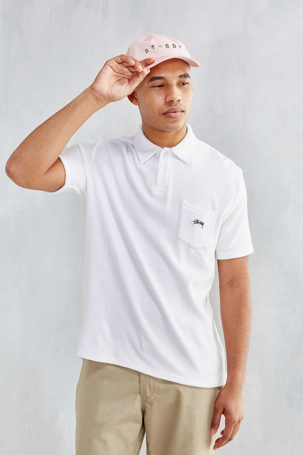 Stussy Terry Fleece Polo Shirt in White for Men | Lyst