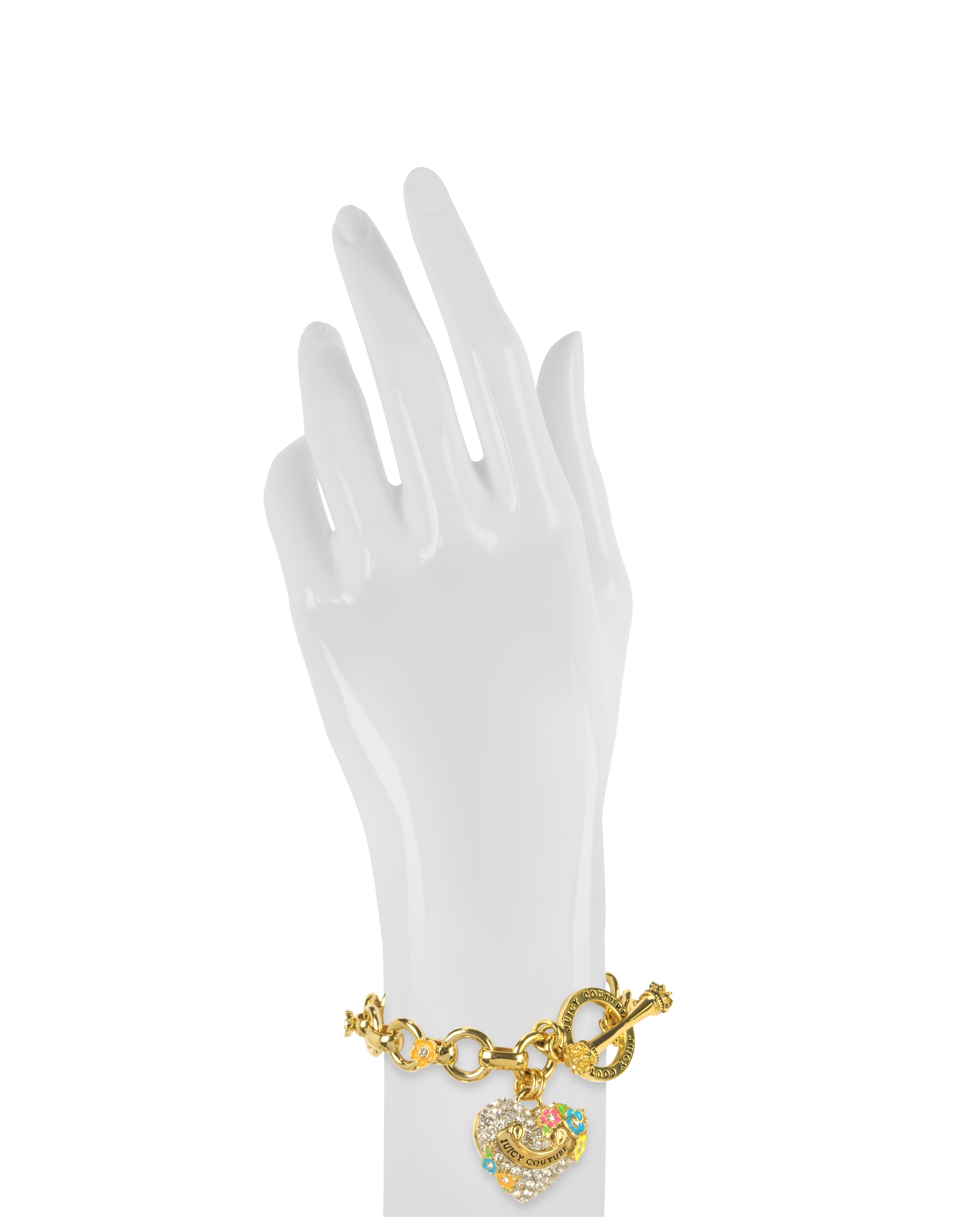 Lyst Juicy Couture Pave Heart And Flower Charm Bracelet In Metallic Gallery