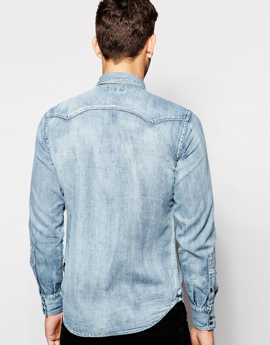Replay Denim Shirt Bleach Wash Western in Blue for Men Lyst