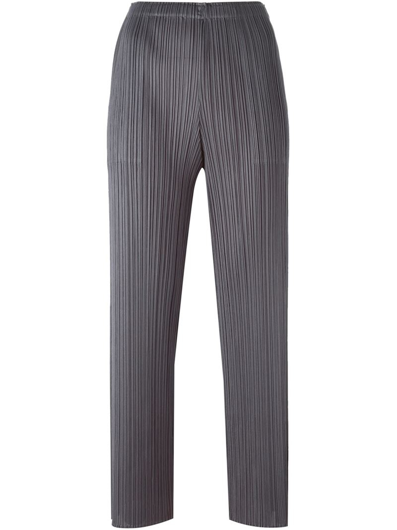 Pleats Please Issey Miyake Straight Pleated Pants in Gray | Lyst