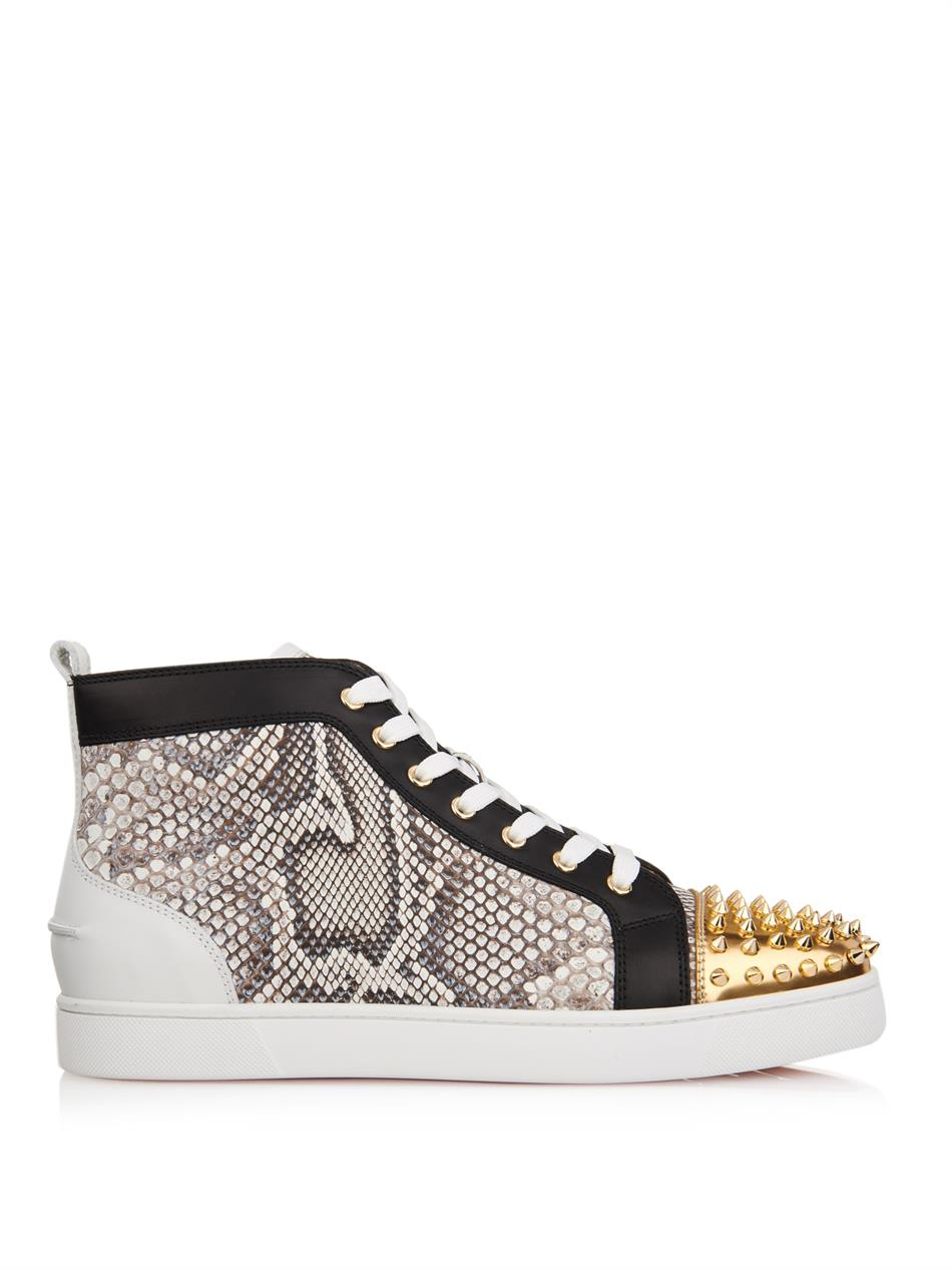 Christian Louboutin Lou Python and Leather High-Top Sneakers in Metallic  (Brown) for Men - Lyst