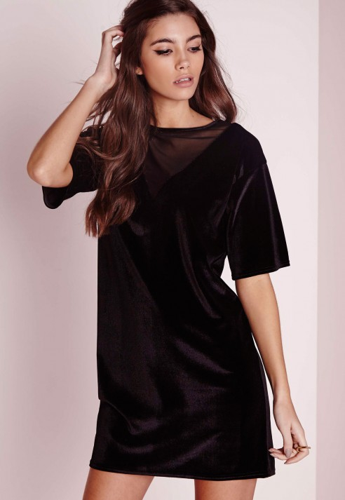 Grey Velvet T-Shirt Dress | Missguided