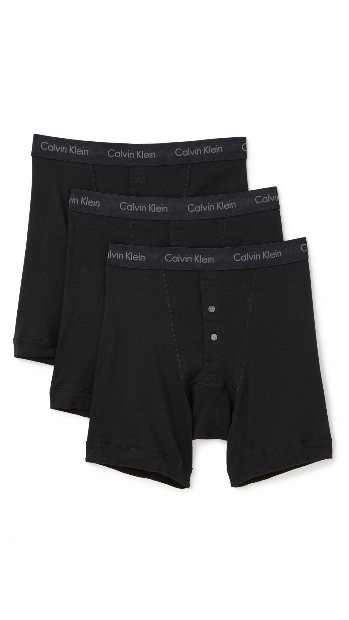 Calvin Klein Cotton Classic 3 Pack Button Fly Boxer Briefs in Black for ...