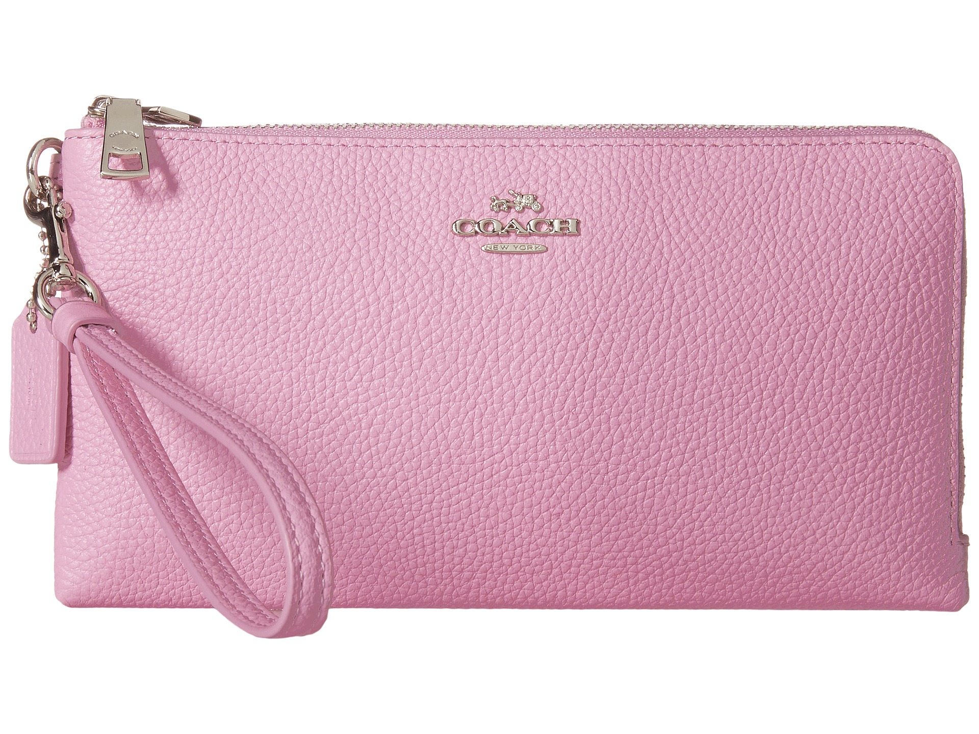 Lyst - Coach Polished Pebbled Leather Double Zip Wallet in Pink