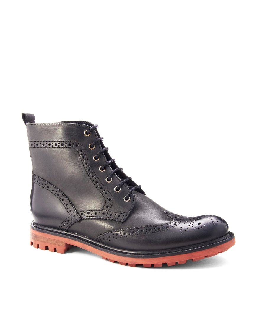 black brogue boots lyst asos brogue boots in leather in black for black brogue boots lyst asos brogue boots in leather in black for