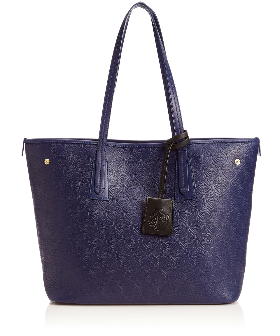 Liberty London Navy Iphis Leather Little Marlborough Small Tote Bag in