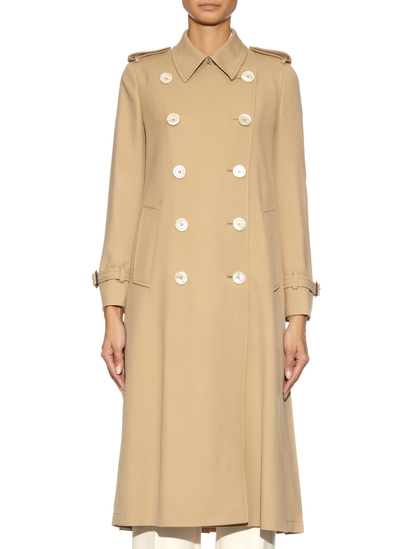Gucci Pleated Back Wool Trench Coat in Beige (Natural) - Lyst