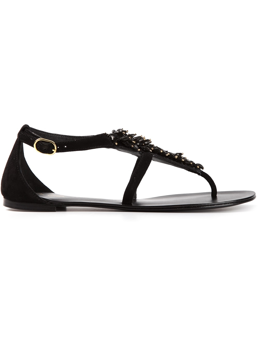 black embellished flat sandals