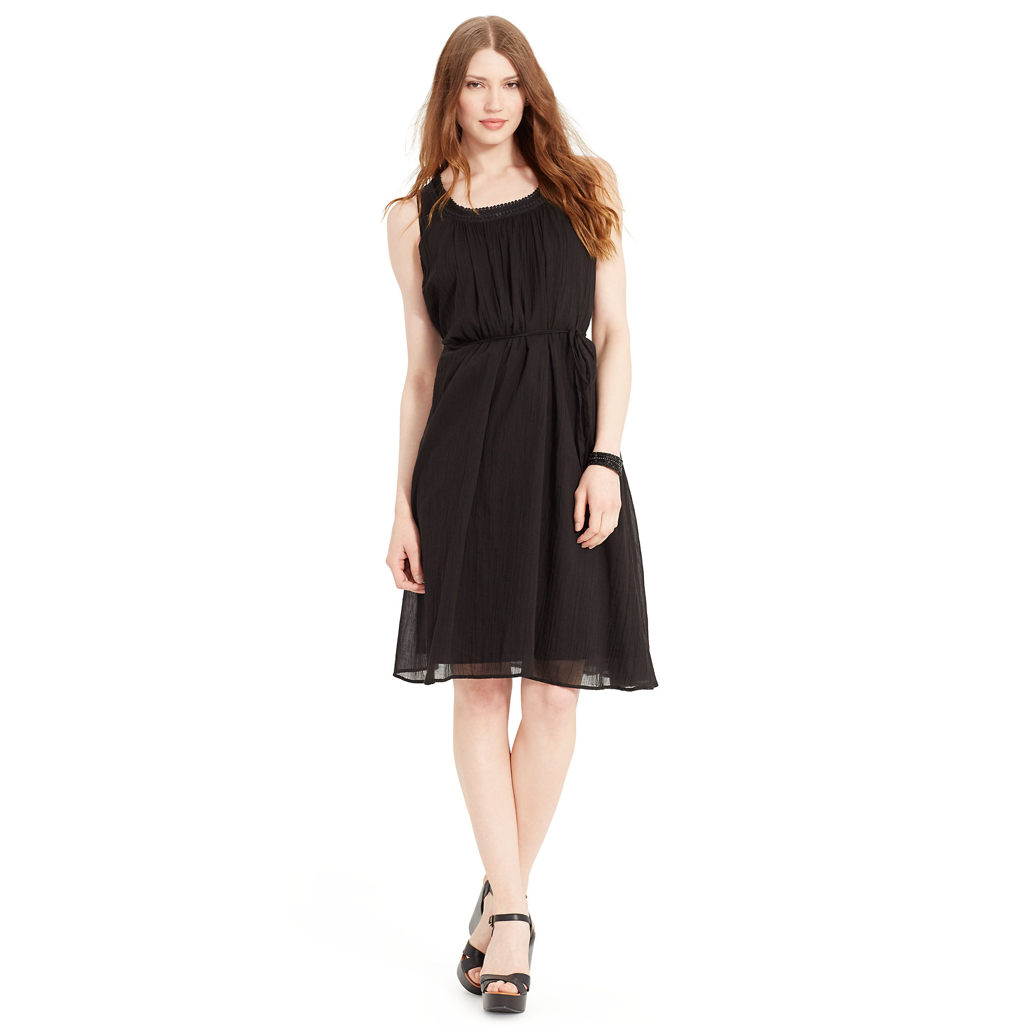 Lyst Ralph Lauren Cotton Gauze Scoopneck Dress in Black