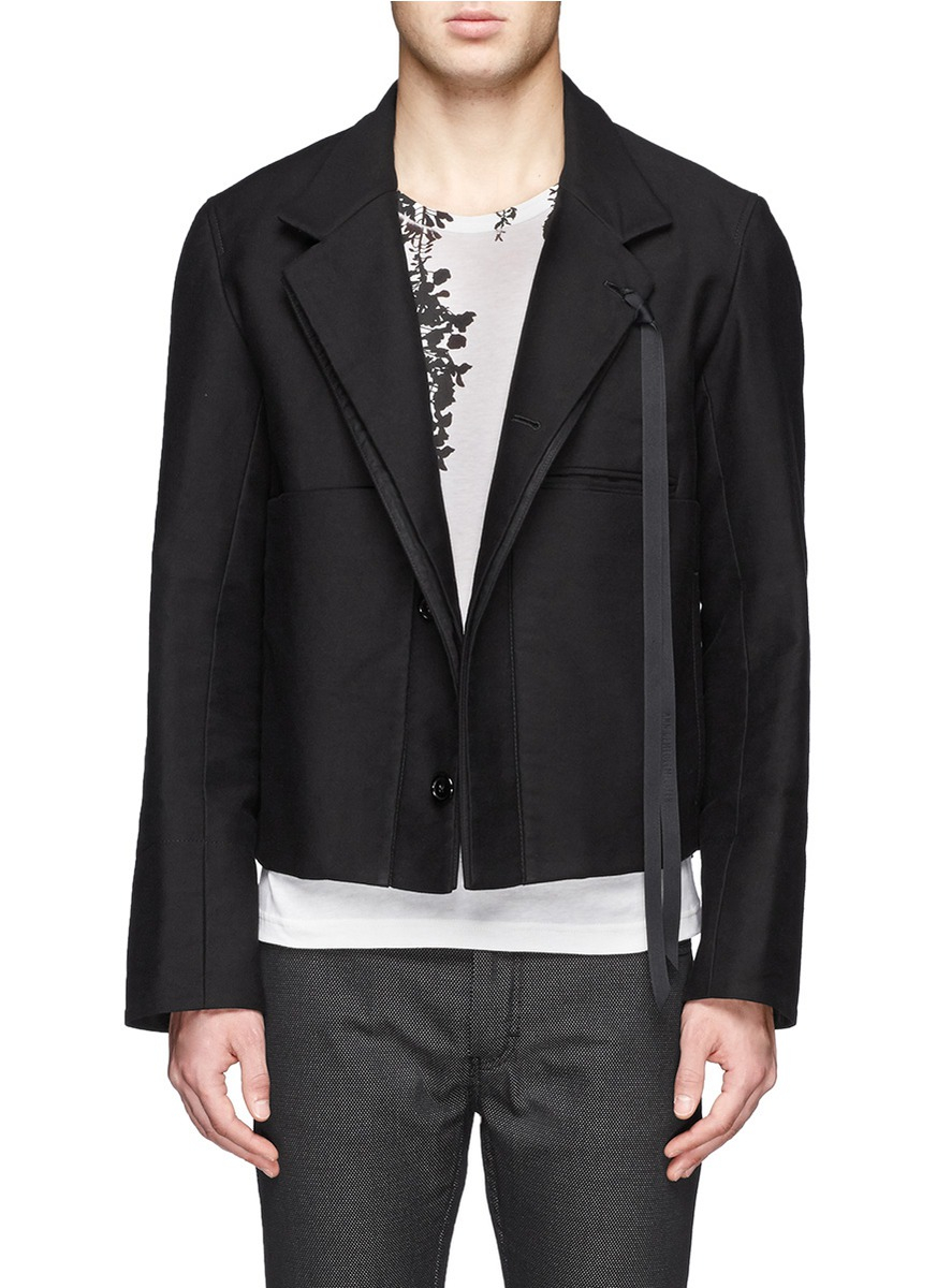 Ann Demeulemeester Double Lapel Cotton Crop Blazer in Black for Men Lyst