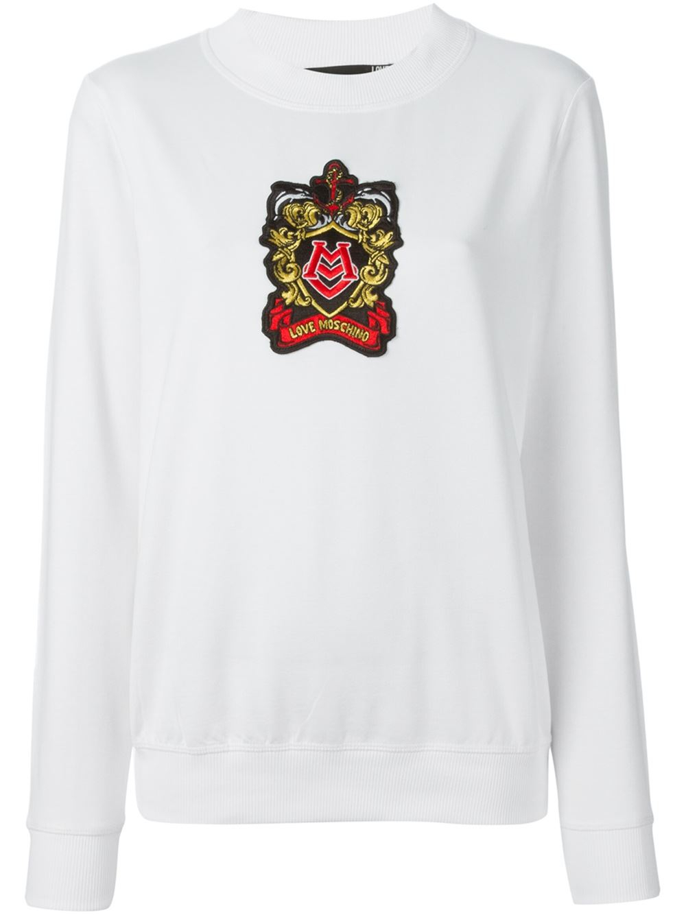 Love moschino Coat Of Arms Logo Embroidered Sweatshirt in White | Lyst