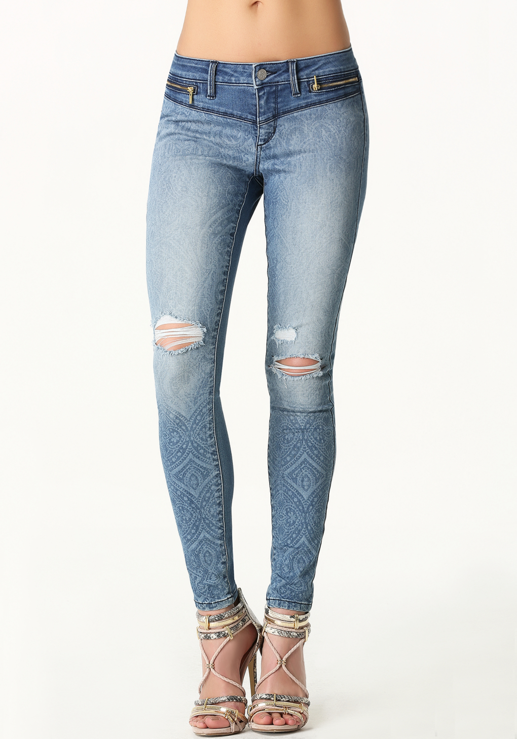 Lyst Bebe Laser Print Skinny Jeans in Blue