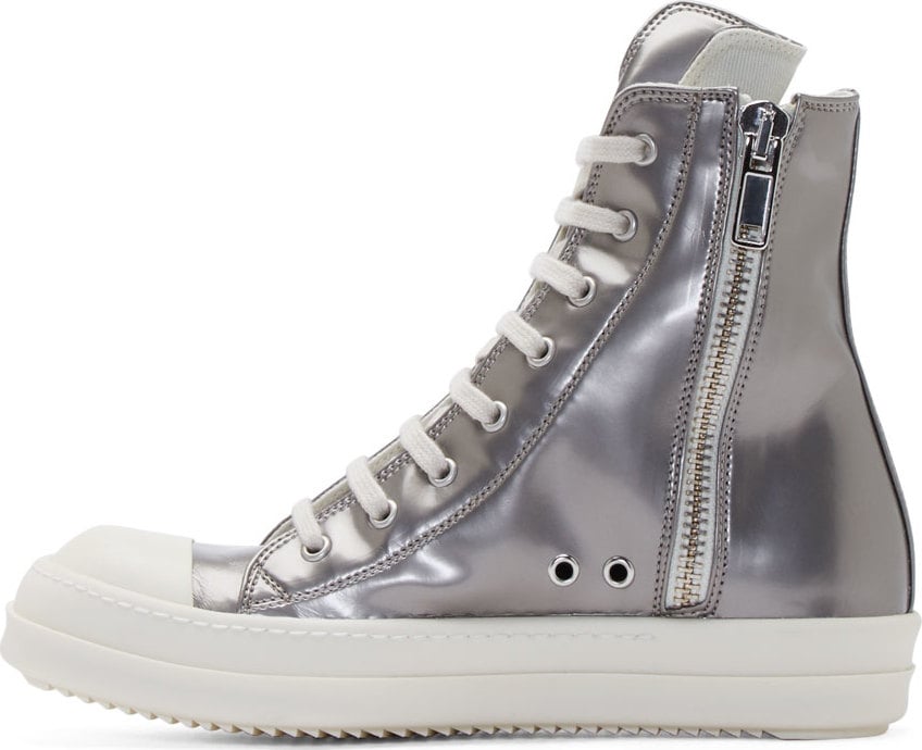 Rick Owens Silver Leather High_Top Sneakers in Metallic for Rick Owens Silver Leather High_Top Sneakers in Metallic for