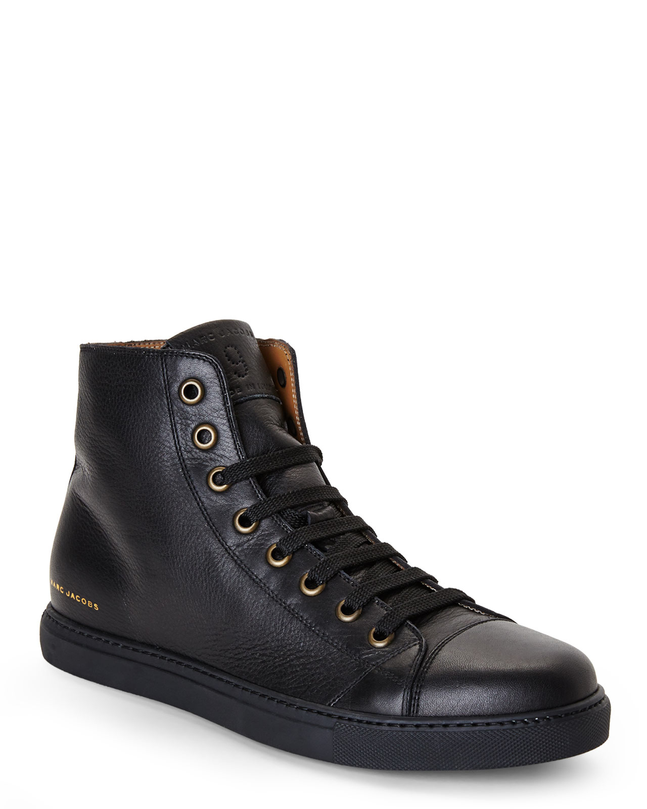black leather high top shoes